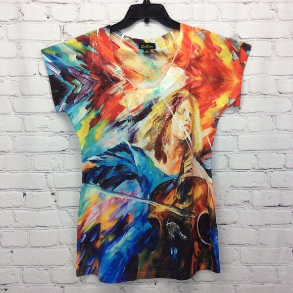 Cartise Shirt/Top Women’s Sz L Wearable Art Music Multicolor Boho Festive Beaded - Picture 5 of 8